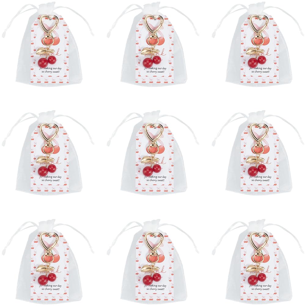 SUNNYCLUE 1 scatola 20 set di Portachiavi A Forma di Ciliegia Bomboniere Kit Portachiavi A Forma di Ciliegia 20 etichette per Biglietti di Ringraziamento 20 sacchetti Regalo Graziosi Ciondoli In Metle