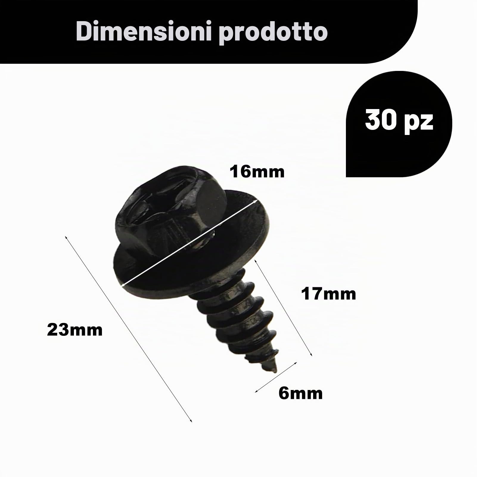 Viti Autofilettanti per Lamiera Acciaio Inox con Guarnizione e Rondella Esagonale 5,5–6 x 19 mm Nero, Viti Carrozzeria Auto per Metallo Plastica Lamiera Riparazione 30 Pezzi