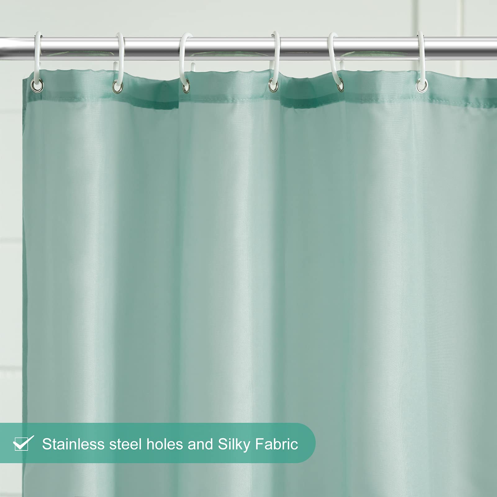 Furlinic Tende Doccia Anti-Muffa Tessuto in Poliestere, Menta verde Tende Doccia Impermeabile &Lavabile,Tenda Vasca da Bagno con 12 Ganci Tenda doccia-180x200cm.