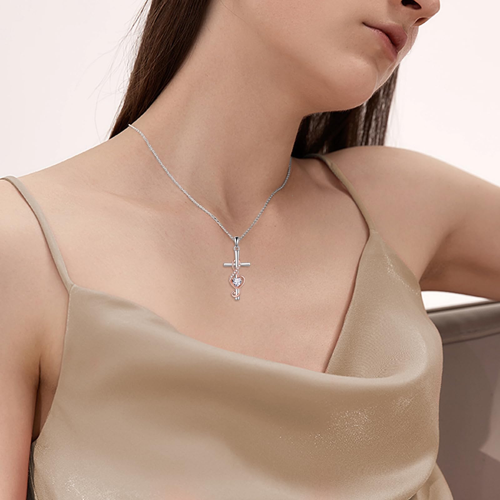 YAFEINI Collar de cruz con nota musical, violonchelo, guitarra para mujer, plata de ley, joyería de conformación, regalos para mujer