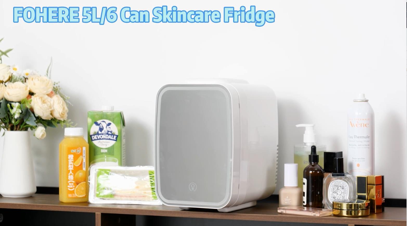 FOHERE Kühlbox 5L Mini Klein Kühlschränke, Tragbar, Mit Spiegel Autokuehlschrank Dual Mode Kuehlung Touchscreen Led Beleuchtung Leiser Modus S0yeq0ru