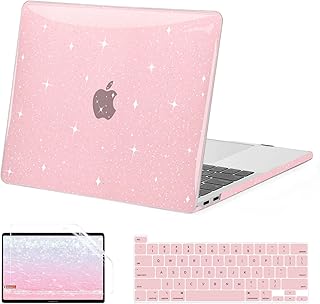 Compatible with MacBook Pro 13 inch Case 2023 2022 2021 2020-2016 M2/M1 A2338 A2289 A2251 A2159 A1989 A1706 A1708 Touch Bar, Glitter Hard Shell Case + Keyboard Cover + Screen Protector, Pink