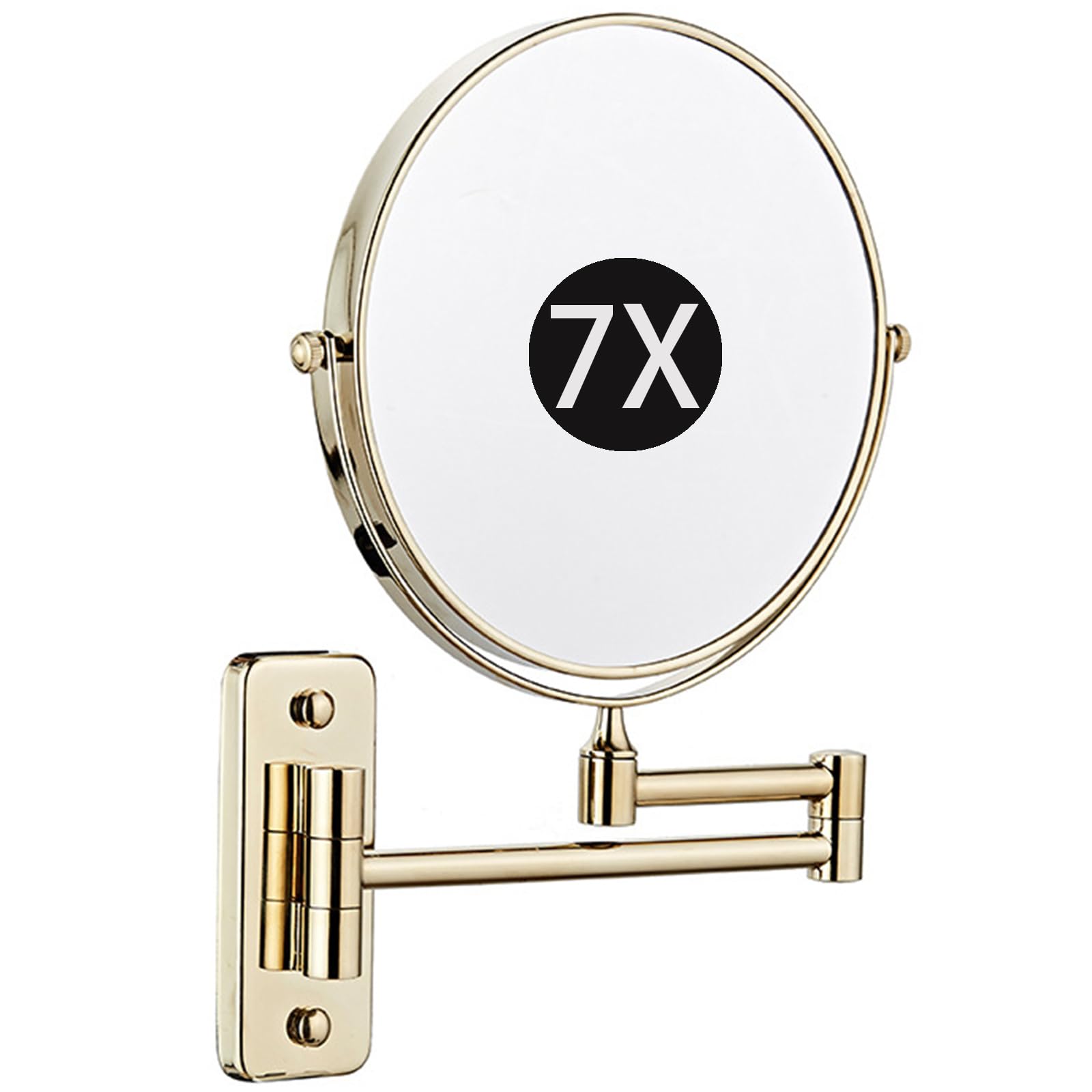 SXFSDOU 8" Wall Mounted Makeup Mirror with Magnification, Double Sided Magnifying Mirror, Extendable Bathroom Shaving Cosmetic Vanity Mirror,Gold,7X