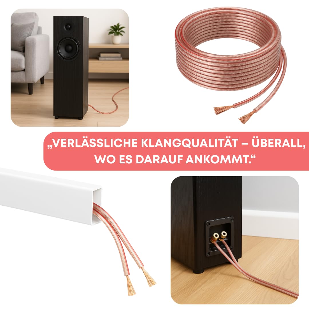 Cavo per altoparlante, 2 × 1,5 mm², 100 metri, in puro rame OFC, trasparente con striscia di marcatura rossa, flessibile e robusto, per HiFi, surround, home cinema, auto e studio