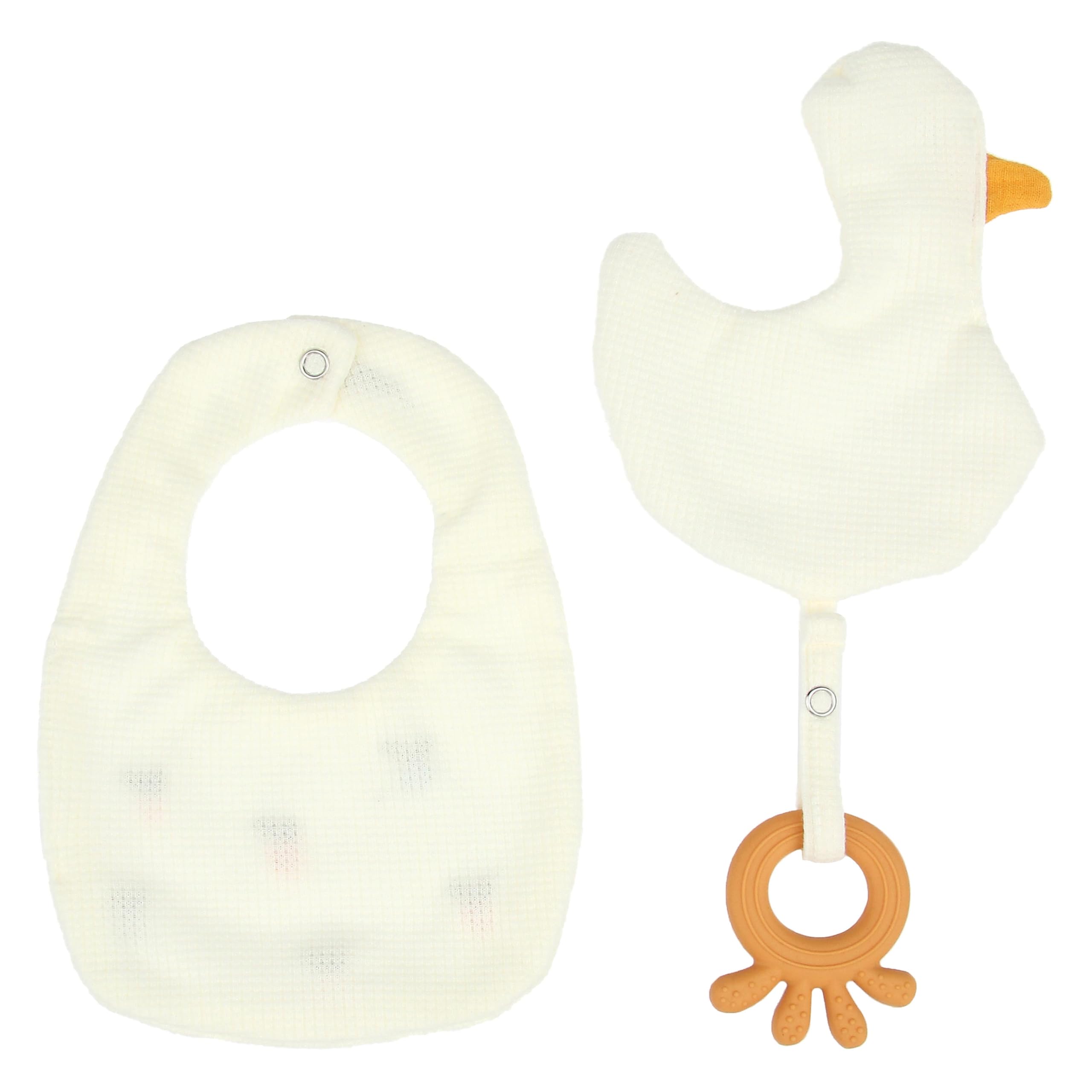 THUN Set 2 bavaglini e accessorio dentizione tessuto silicone Baby Dolce Fattoria 15x18,5 cm 17x26 cm