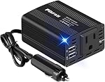 Inverter de Puissance 150W 12V DC vers 110V AC Adaptateur Prise de Voiture avec Chargeur AC USB Dual 3.1A pour Ordinateur Portable Noir