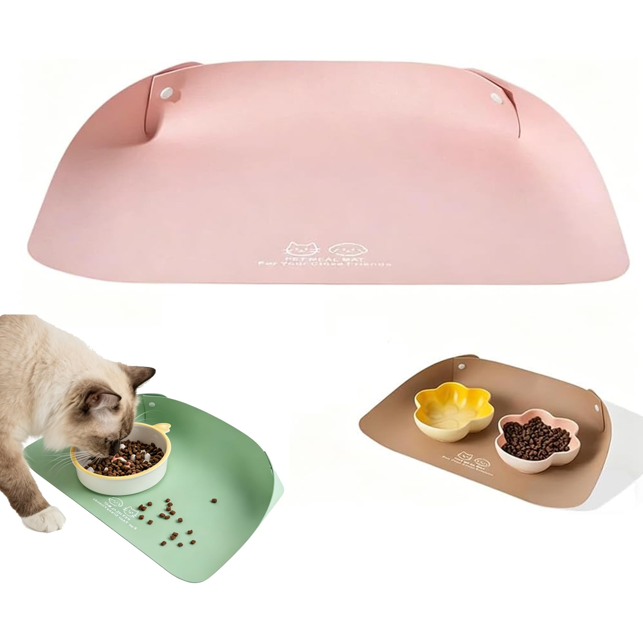 Cat Dog Food Mat, Waterproof Non Slip PU Leather Pet Feeding Mat for Cats and Small Dogs, Easy Clean Raised Edge to Contain Spills, Oil-Proof BPA Free with Grippers for Small to Medium Pets (Pink) โ image 1
