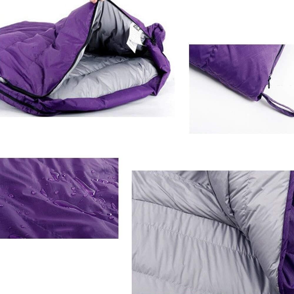 Sacco a pelo in piuma d'oca viola ultraleggero alpinismo all'aperto cuciture da campeggio Sacco a pelo for adulti Piuma d'oca bianca Sacco a pelo universale for esterni quattro stagioni Sacco