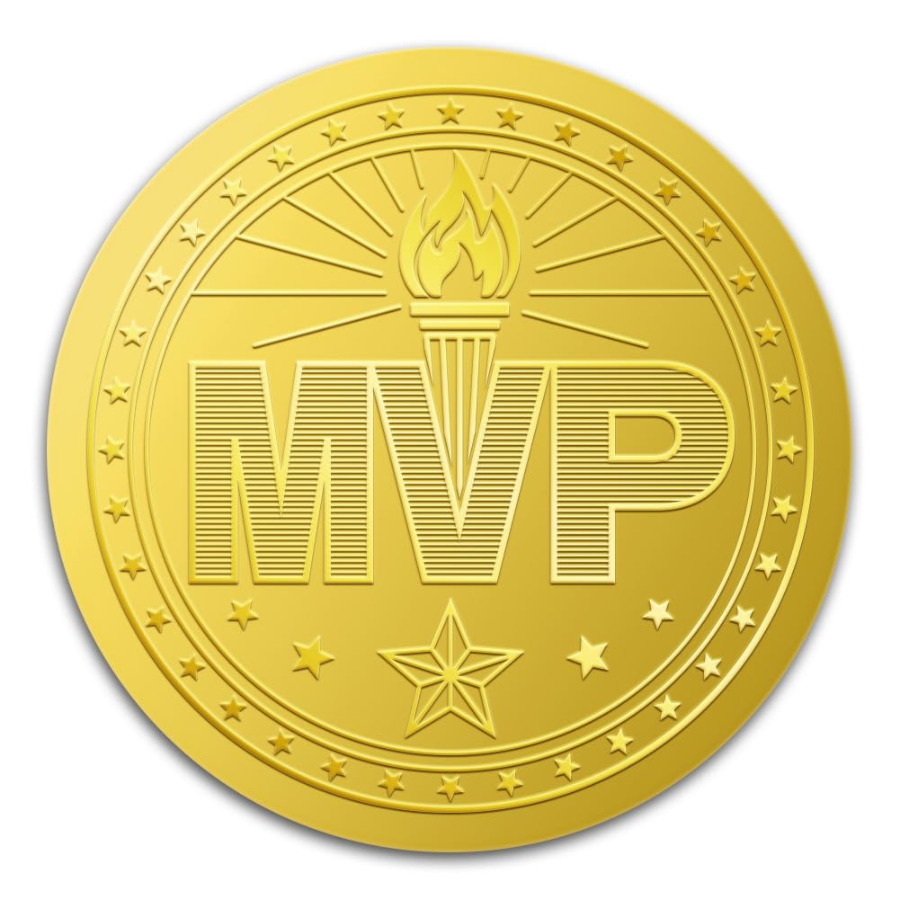 WADORN 100Pcs MVP Torch Gold Foil Stickers, 2 Inch Diplomas Medal Embossed Envelopes Seals Round Self Adhesive Certificate Seal Labels for DIY Crafts Greeting Cards Award Party Contests Competitions