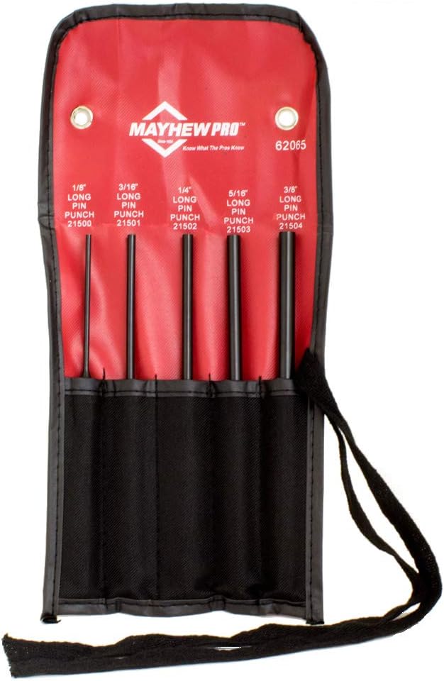 Mayhew Pro 62065 5Piece Pin Punch Set with Extra Long Pin Lengths
