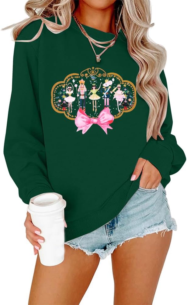 MNLYBABY Christmas Sweatshirt Women Funny Nutcracker Graphic Xmas Sweater Shirt Casul Crewneck Long Sleeve Pullover Top