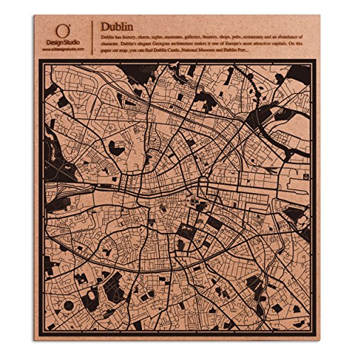 O3 Design Studio Dublin Paper Cut Map Black 12x12 inches Paper Art