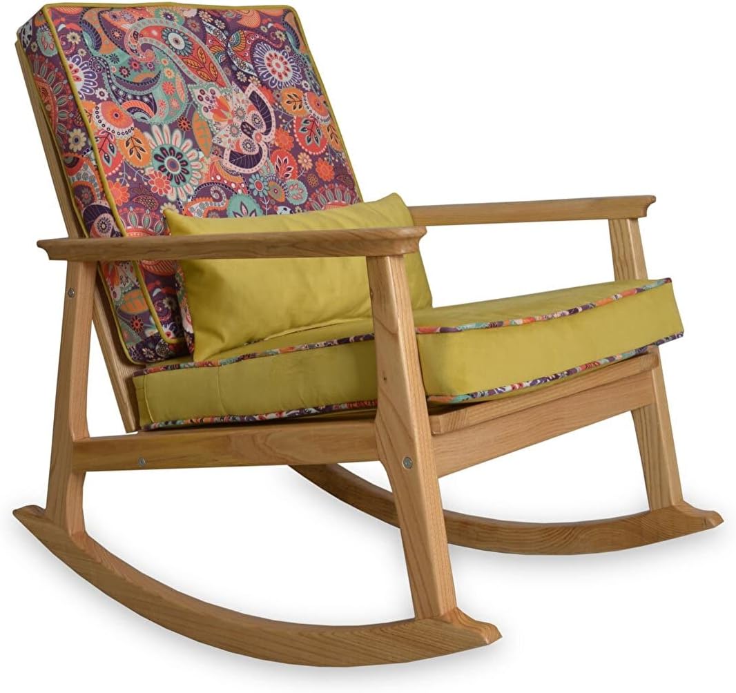 Asedia Scandinavian Chestnut Natural Yellow Retro Modern Wooden Rocking Chair