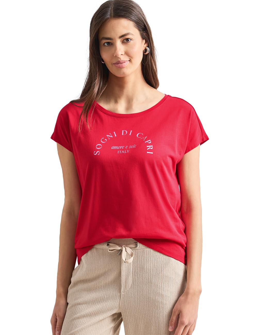 Street One Dropped Shoulder Shirt with Crew Neck Salsa Red 44