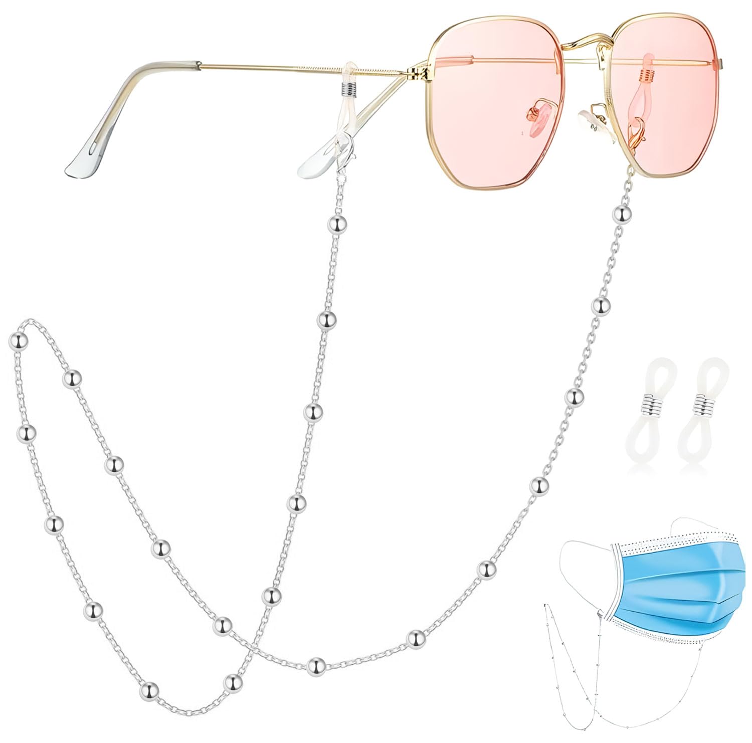 Eyeglass Specs Holder Strap | Anti-slip Spectacle Chain with Stylish Beads | Elegant Specs Chain for Women | Secure & Fashionable Eyewear Accessory