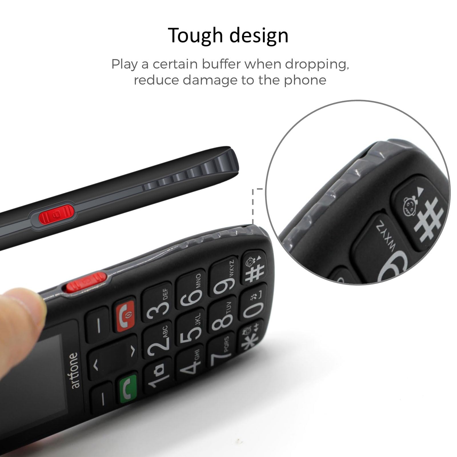 artfone C1Telefono Cellulare per Anziani con Tasti Grandi, GSM Senior Telefoni per Persone Anziane, Funzione SOS, Volume Alto, 1800mAh, Dual SIM, Fotocamera, Torcia Elettrica,Nero