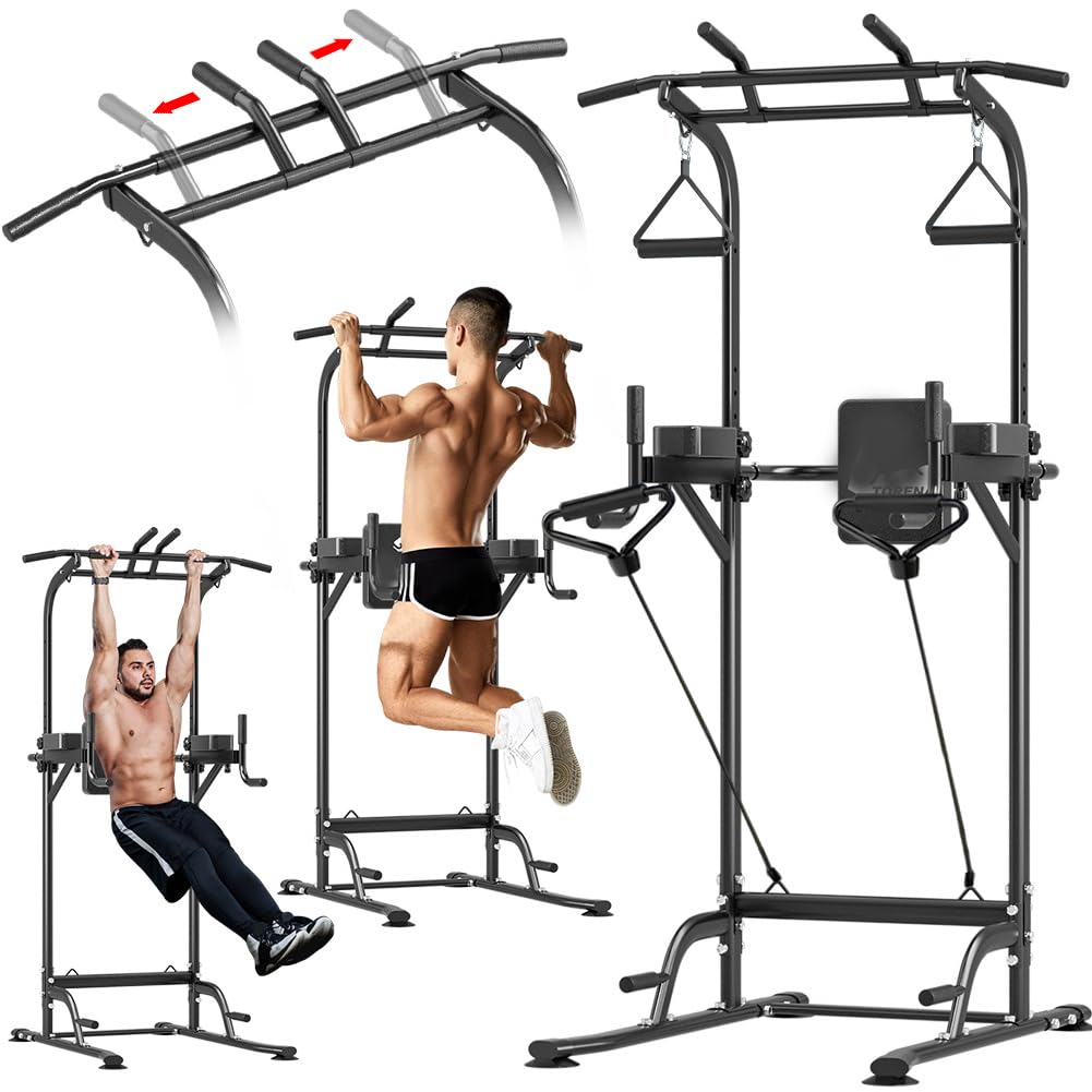 Stazione per trazioni e dip, torre di potenza multifunzione ad altezza regolabile per attrezzature per allenamento fitness, allenamento per la forza, palestra domestica