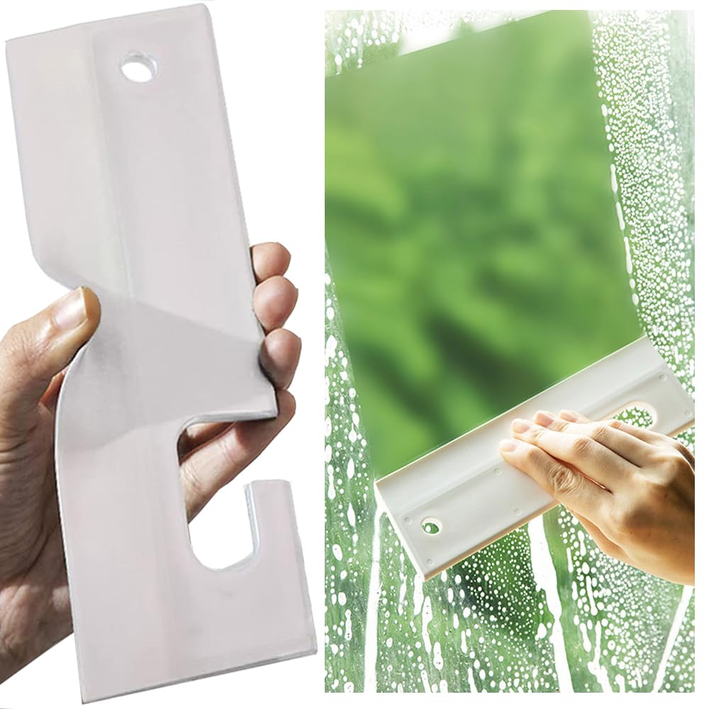 2PCS,White Silicone Squeegee with Hanging Hole, Water Blade for Cleaning Kitchen Countertops Sink, Bathroom Shower Mirrors Glass, Car Windows Wiper Scraper, Flexible Waterblade Cleaner Tool