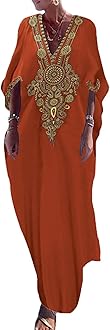 Gold Embroidery Long Kaftan Dresses V Neck Caftan Dress Beach Cover Ups for Women Embroidery