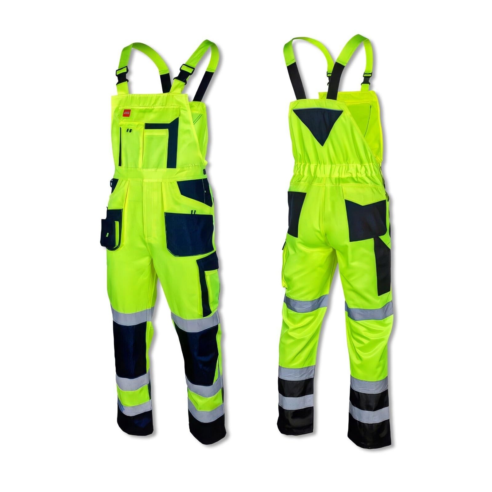 Agritrade Ak Men's Yellow-Black Work Intensive Visibility Bib & Brace Trousers -Fluorescent Yellow- Certified Warning Clothing - Heavy Duty Safety Pants Dungarees/Flash