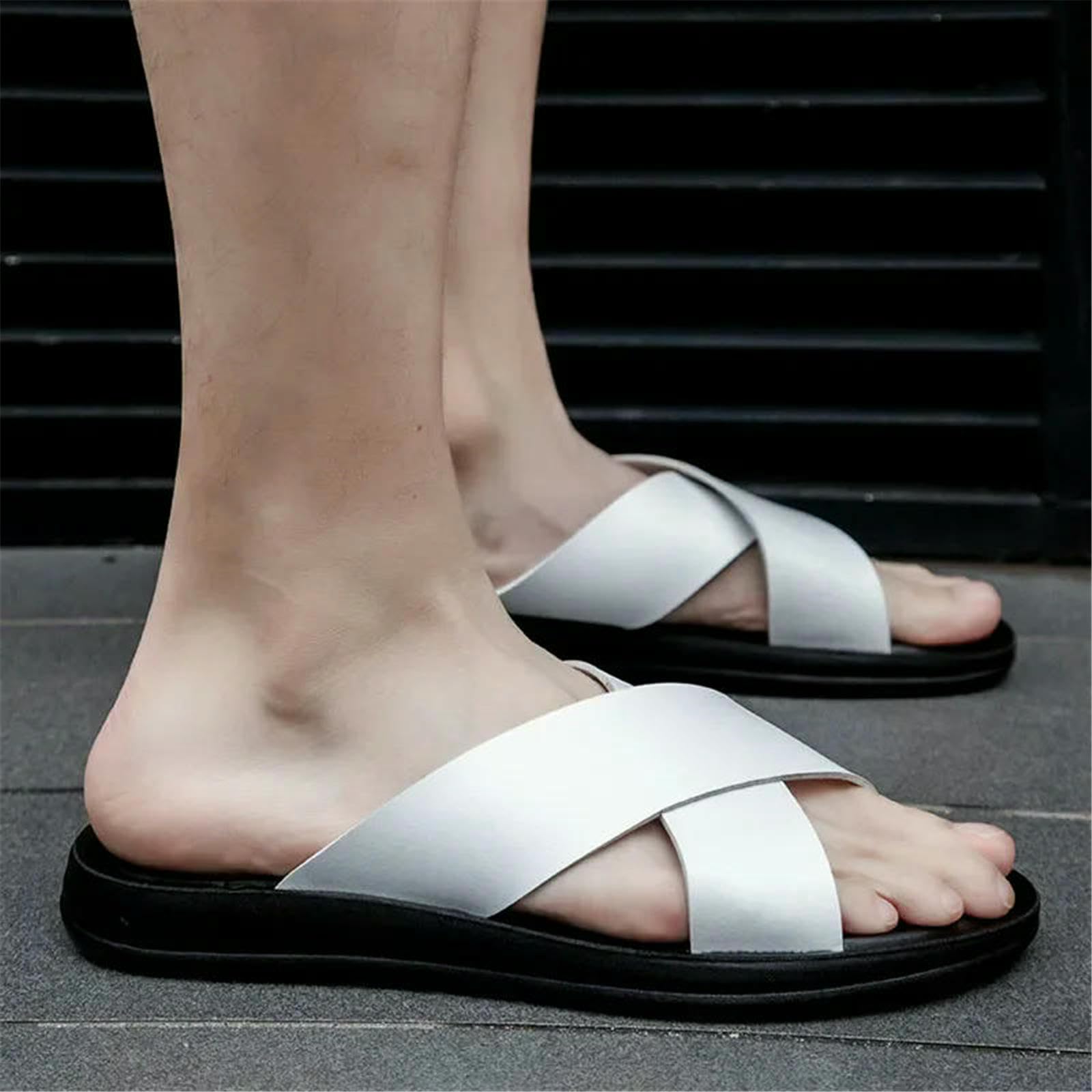 Claquettes Hommes Femme Chaussures Été Pantoufles Plage Slip sur Flats Homme Tongs Sandales-blanc-47