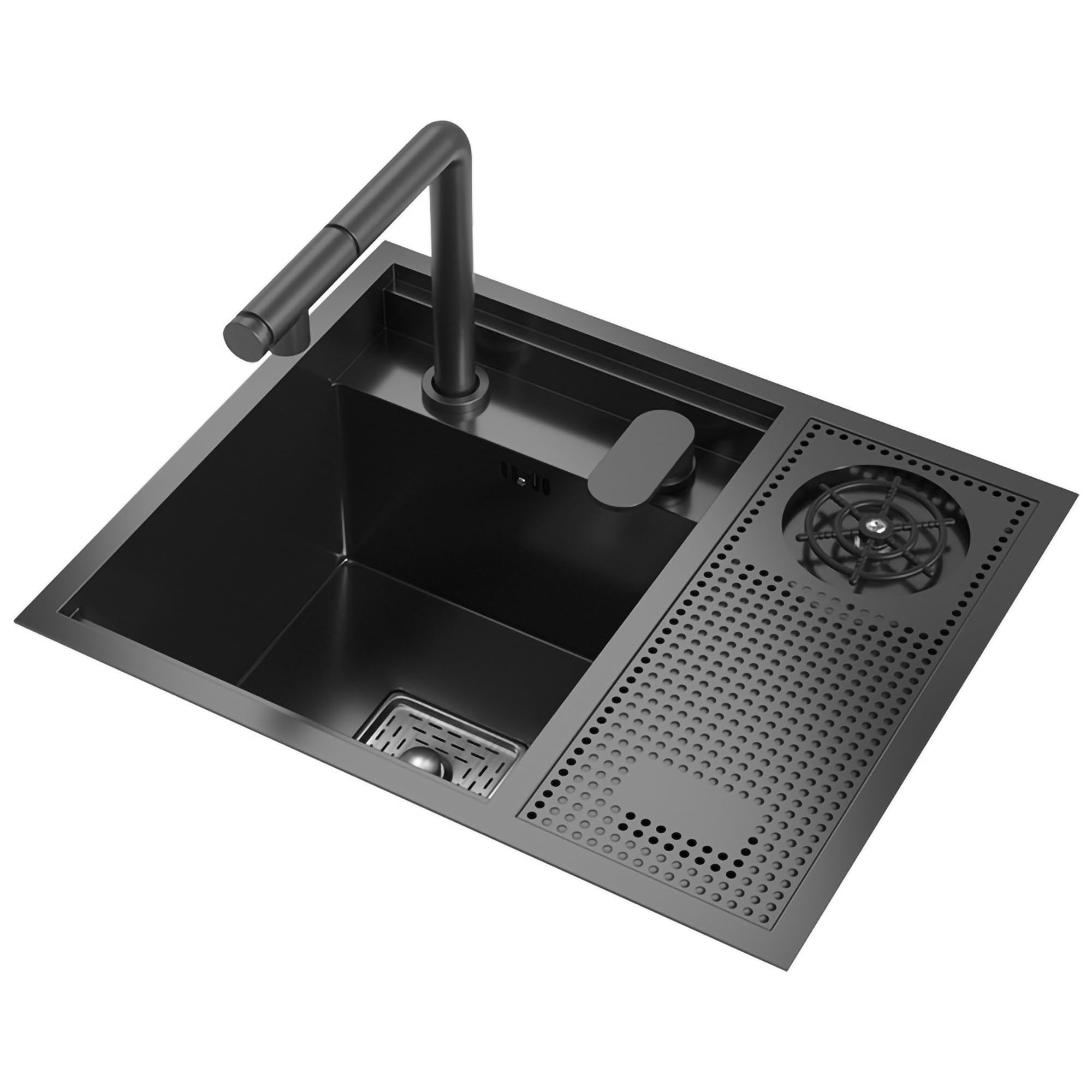 Lavello da cucina nero opaco 55 x 45 cm in acciaio inox con estraibile Fau & lavaggio tazza perfetto per arredamento moderno e cucine slish