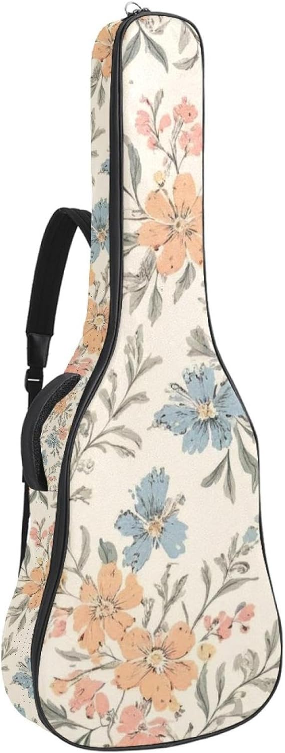 Aesthetic Art Flower Guitar Bag 40 41 42 In 2 Pockets Guitar Case Waterproof Guitar Case Resistent Oxford Cloth 0.4 In Extra Thick Sponge Padded for Acoustic Guitar
