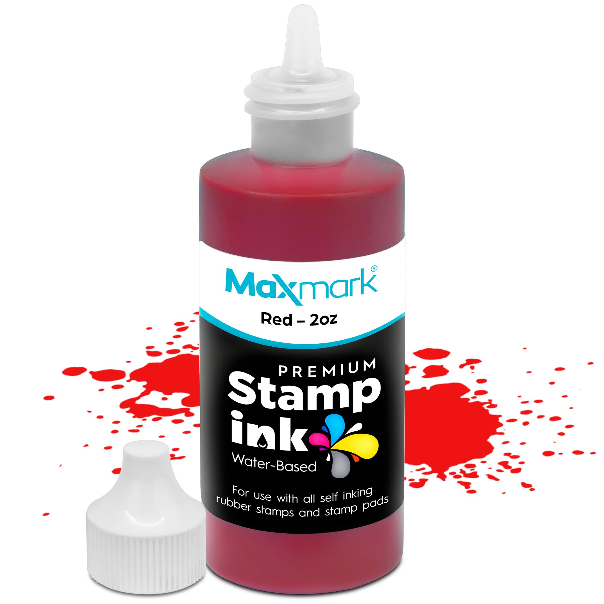 Premium Refill Ink with Control Tip Bottle for Self-Inking Stamps, Red Color - 2 oz.