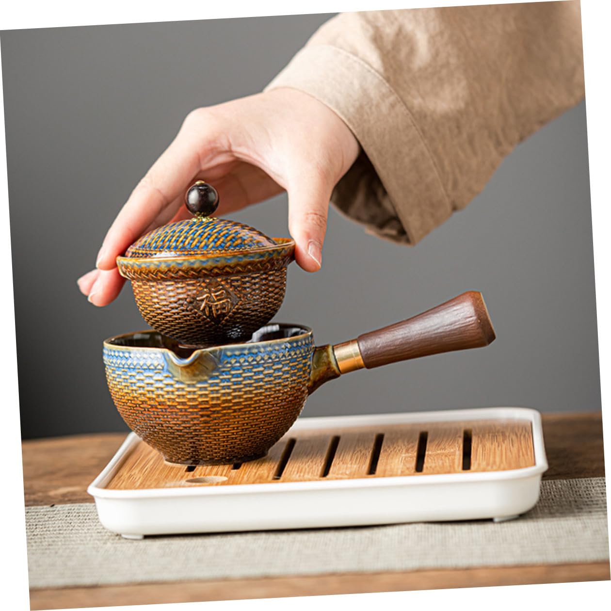 DOITOOL Juego de Té Kit Completo Portátil de Cerámica y Bolsa de Almacenamiento Diseño Elegante Adecuado para Viaje y Oficina para Aficionados al Té