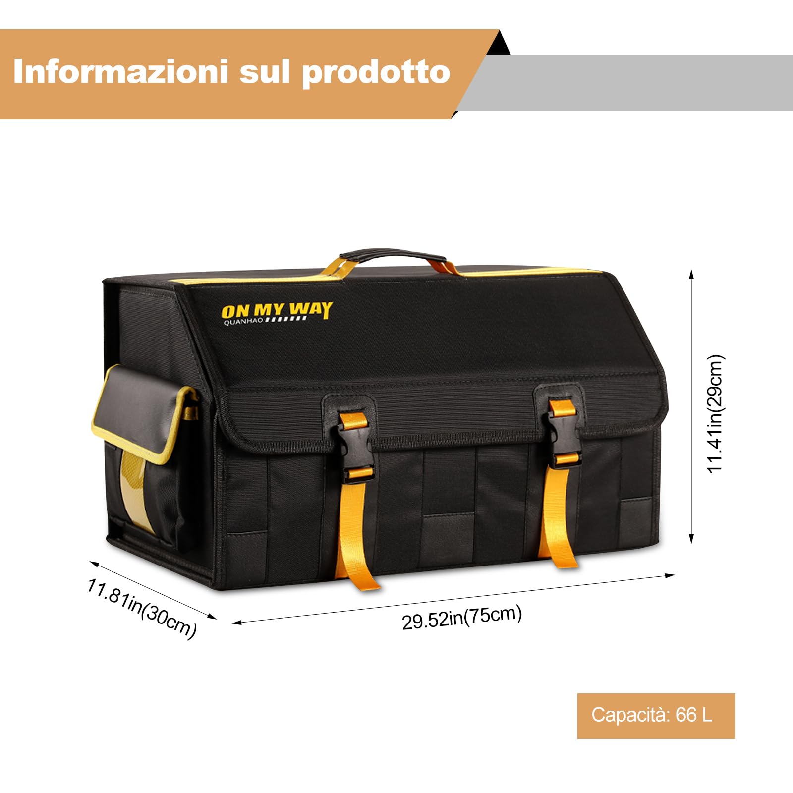 Ergocar Organizer per auto pieghevole multi scomparto con partizione rimovibile, fondo antiscivolo, impermeabile, durevole, multiuso, per tenere in ordine il bagagliaio dell'auto