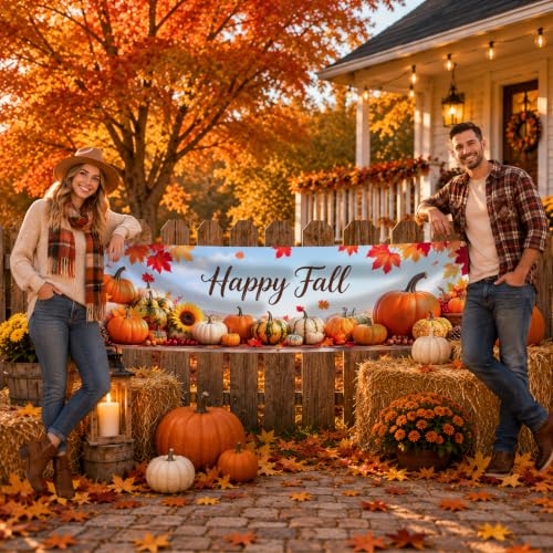 Image of Nuxovilar Happy Fall Banner,78.7 inchx17.7 inch Polyester