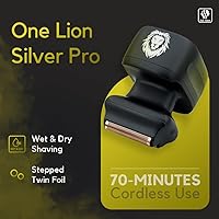 Vista 2 de Skull Shaver One Lion Silver PRO - Afeitadora de precisión para hombres, láminas de acero inoxidable japonesas, uso húmedo/seco, mango ergonómico