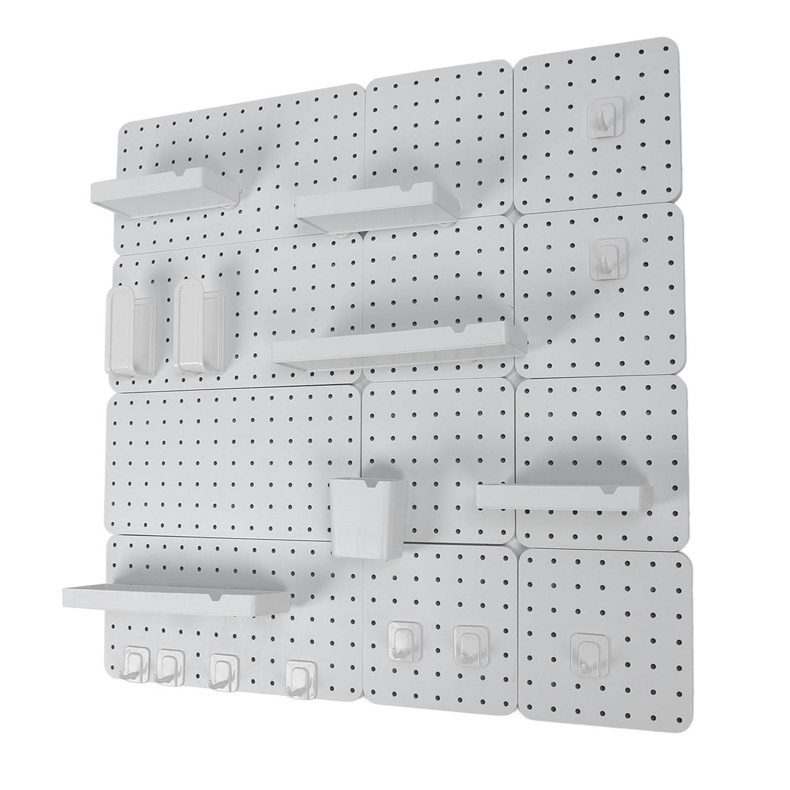 Organizador de Pared Combinado de Tablero Perforado que Ahorra Espacio para Baño y Garaje Fácil Instalación Material Duradero 21x21cm 42x21cm (Conjunto 8)