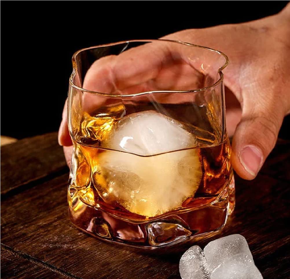 Ezalla 310ml Twisted Crystal Old Fashioned Cocktail Tumbler |Italian Premium Uneven Design Whiskey Glasses |Crystal Cut Whiskey Glasses for Bourbon, Scotch Whisky, Cognac, Set of 6 1
