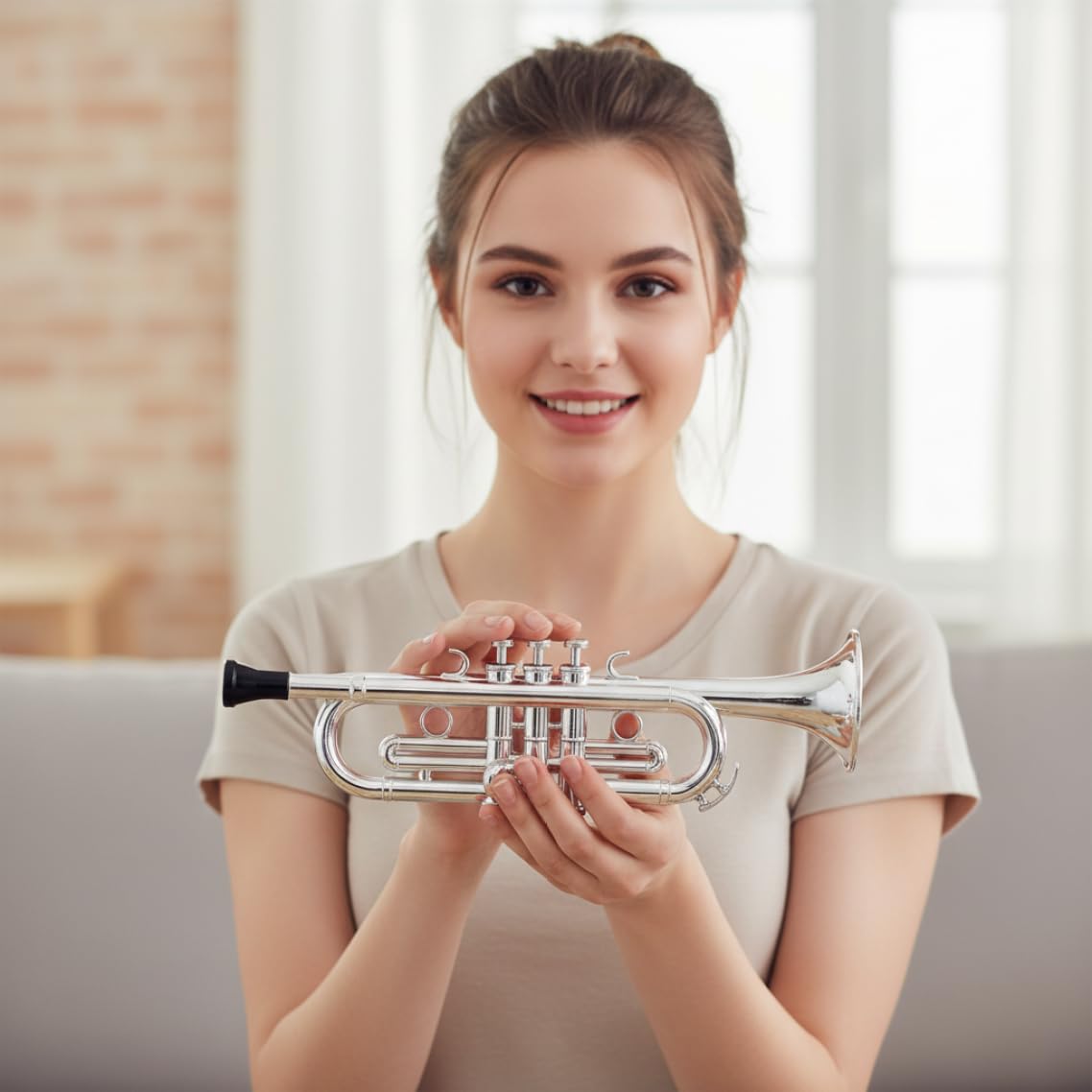 Trompeta de Juguete con 4 Teclas, Trompeta de plástico, Instrumentos Musicales educativos para niñas, niños, Principiantes