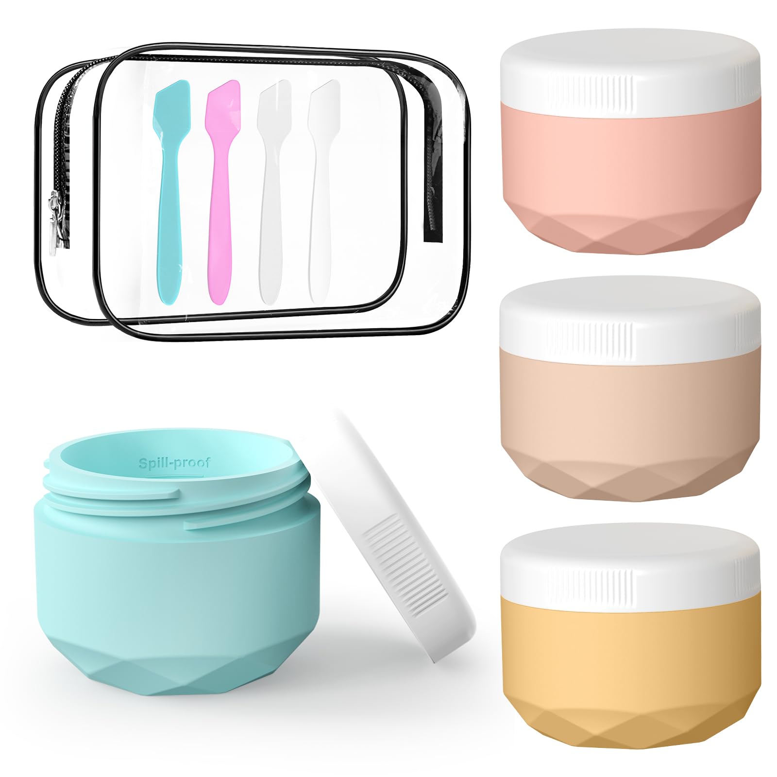 Travel Containers for Toiletries, 4-Pack TSA Approved Silicone Jars (2.5oz) - BPA Free Leakproof Cosmetic Containers for C...