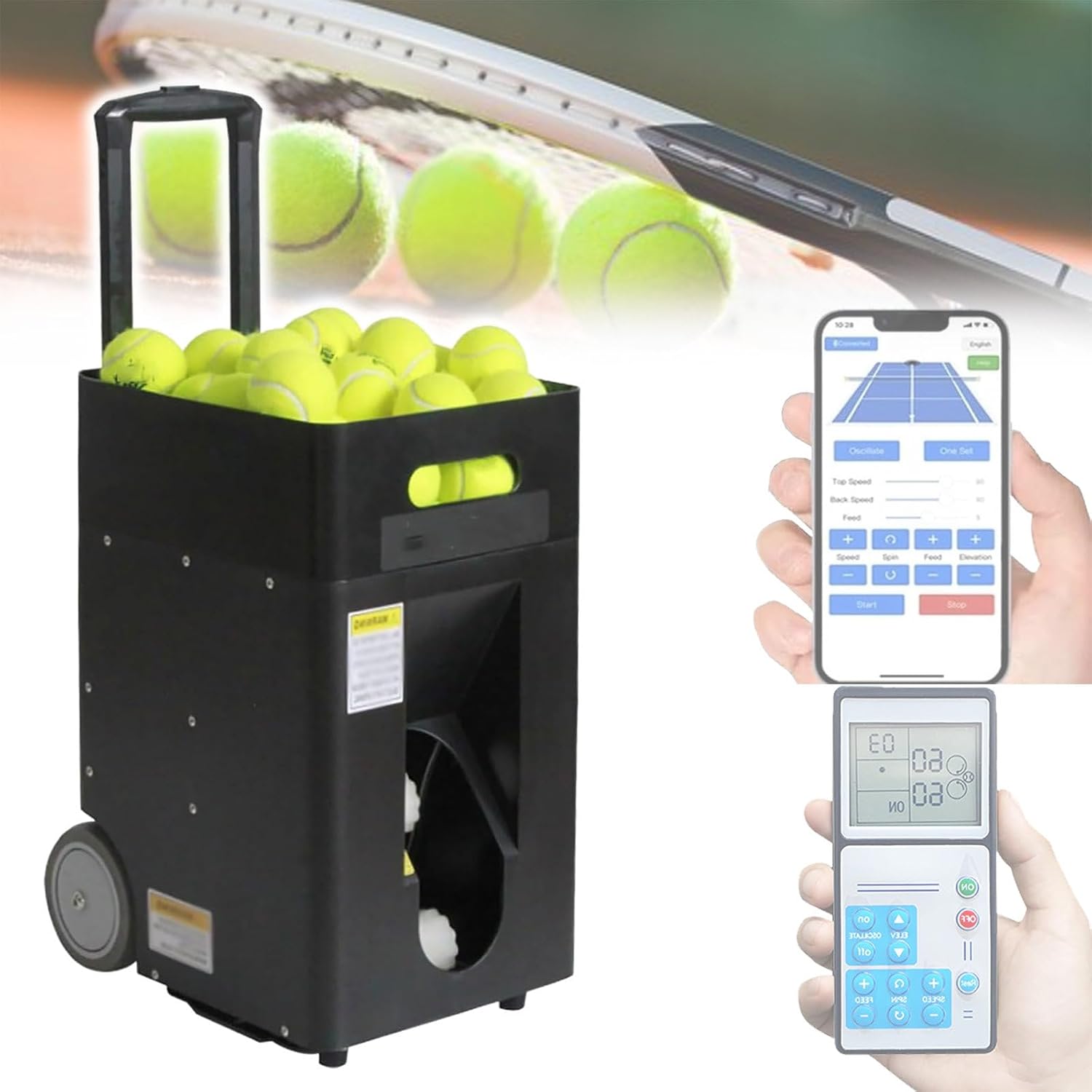 Tennis Ball Launcher Training, App/Remote Control Tennis Ball Server Machine, Automatic Smart Tennis Pitching Machine for School