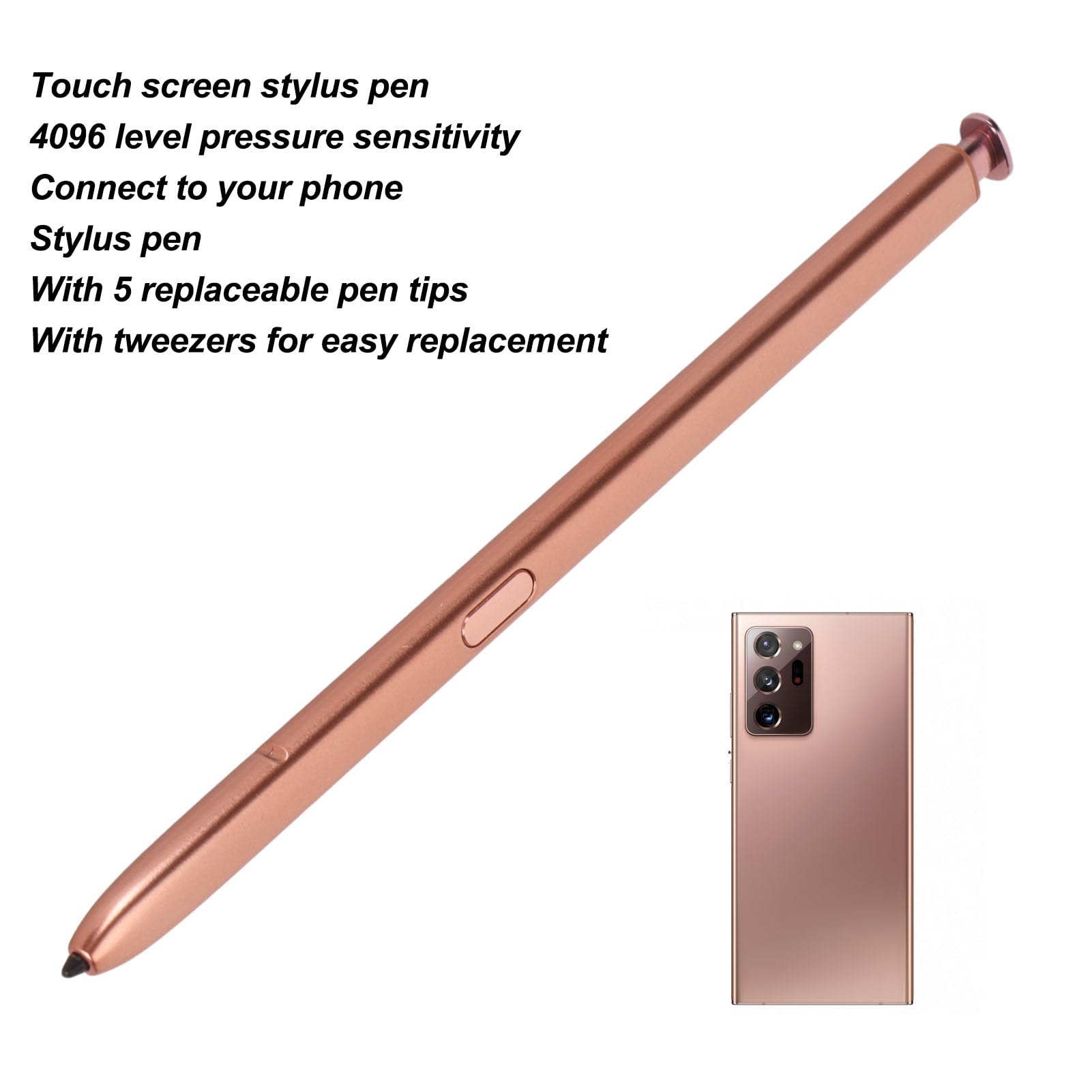 Lazmin112 Stylet, Stylet de Téléphone Portable pour Note 20 pour Note 20 Ultra 5G, Stylet pour écran Tactile Bluetooth avec 4096 Niveaux de sensibilité à la Pression, pour Dessiner, (Or