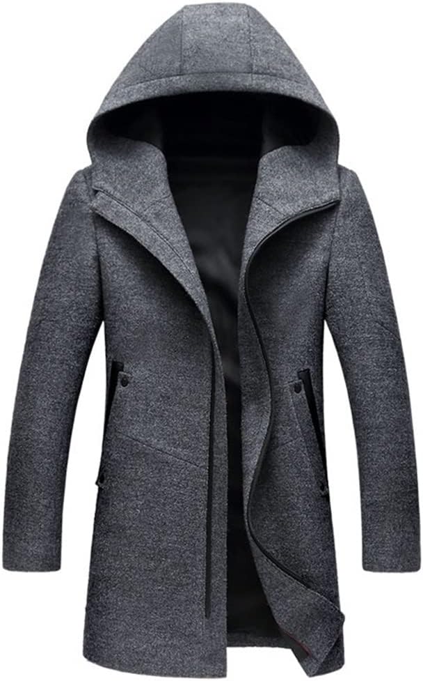 Man Wool Hooded Jacket Long Hoodie Zipper Casual Male Trench Pockets Overcoat Warm Men Woolen Coat