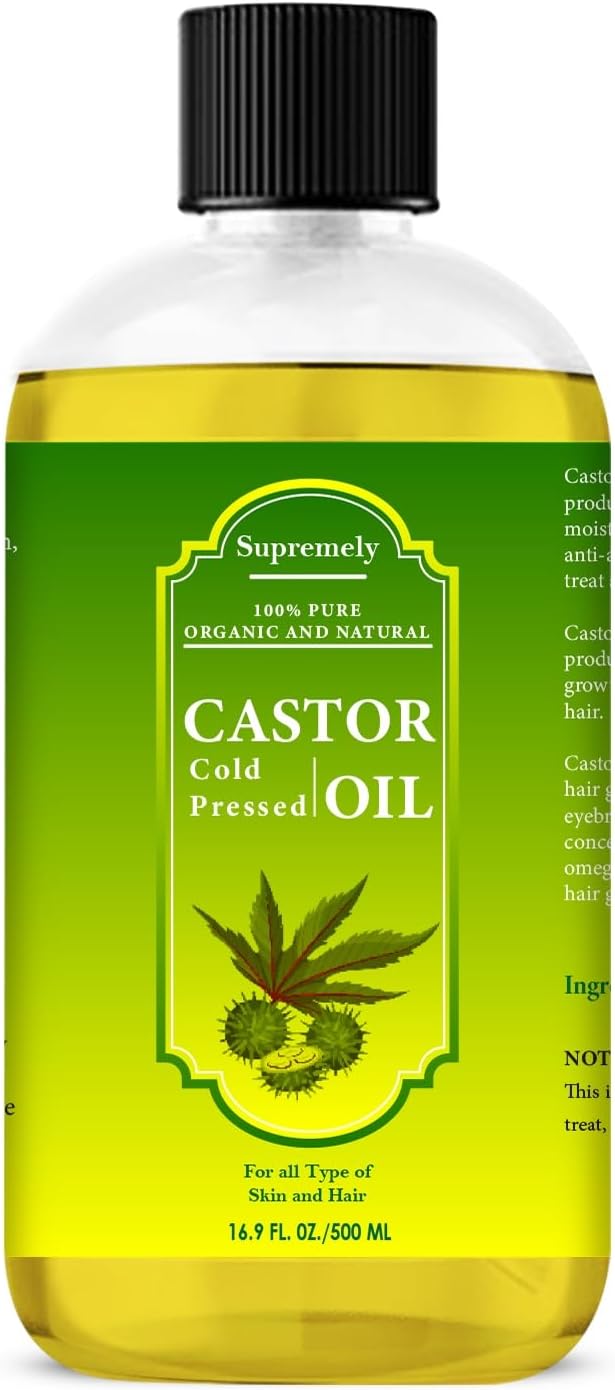 Cold Pressed Pure Castor Oil 500ml 100% Natural Vegan Hexane-Free for Hair Growth and Eyelashes Eyebrows, Softer Skin and Face Nails Beard Body