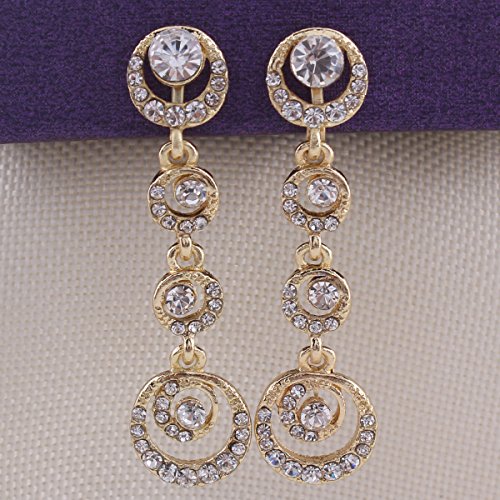 Grace Jun™ Luxury Bridal Alloy Rhinestone Moon Shape Clip On Earrings No Pierced For Women #TOP2