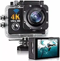 Câmera Esportiva 4K Ultra HD Wifi, À Prova D'Água até 30 Metros, Tela LCD, Ideal para Esportes Radicais (Preto)