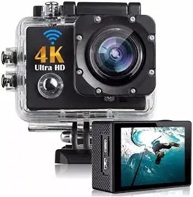 Câmera Esportiva 4K Ultra HD Wifi, À Prova D'Água até 30 Metros, Tela LCD, Ideal para Esportes Radicais (Preto)