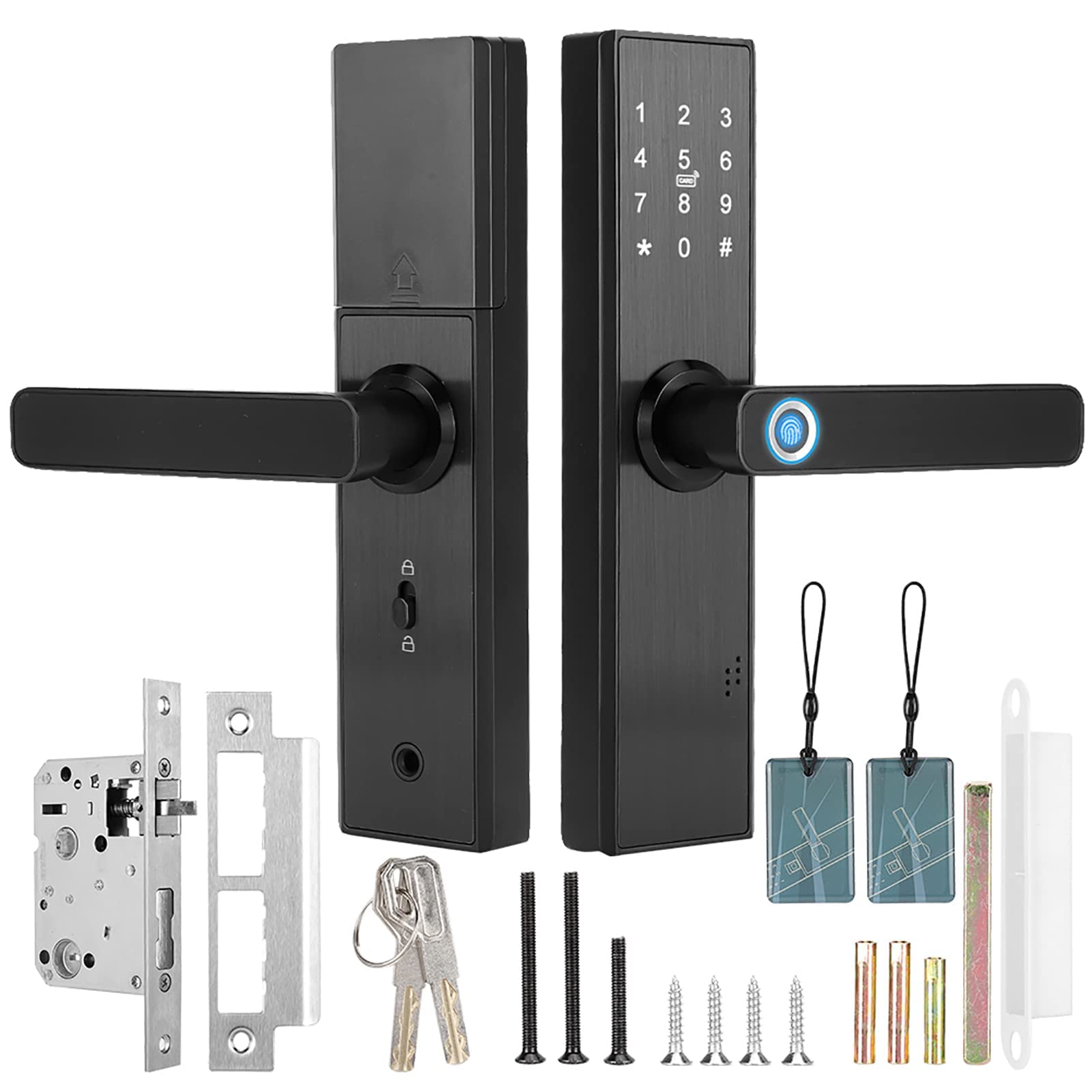 Cerradura de Puerta Inteligente, WiFi Pantalla Táctil Contraseña de Huella Digital Tarjeta IC Serrure de porte intelligente con Llave Mecánica Digital Aplicación Tuya Manija Reversible
