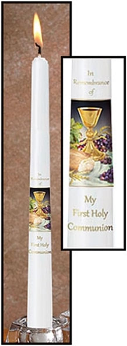 First Communion Candle My First Holy Communion Wax Taper Candle with Body of Christ Decal, 10 Inch