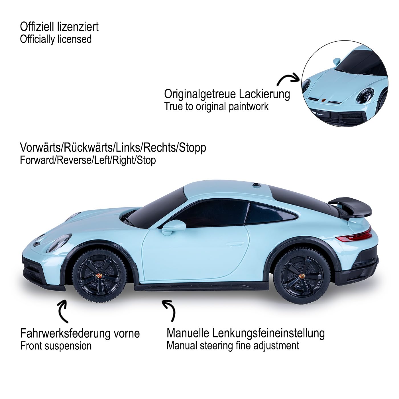 JAMARA Porsche 911 Dakar 402215 zdalnie sterowany samochód w skali 1:24-2,4 GHz, z pilotem zdalnego sterowania, prezent dla dzieci, oryginalny obraz