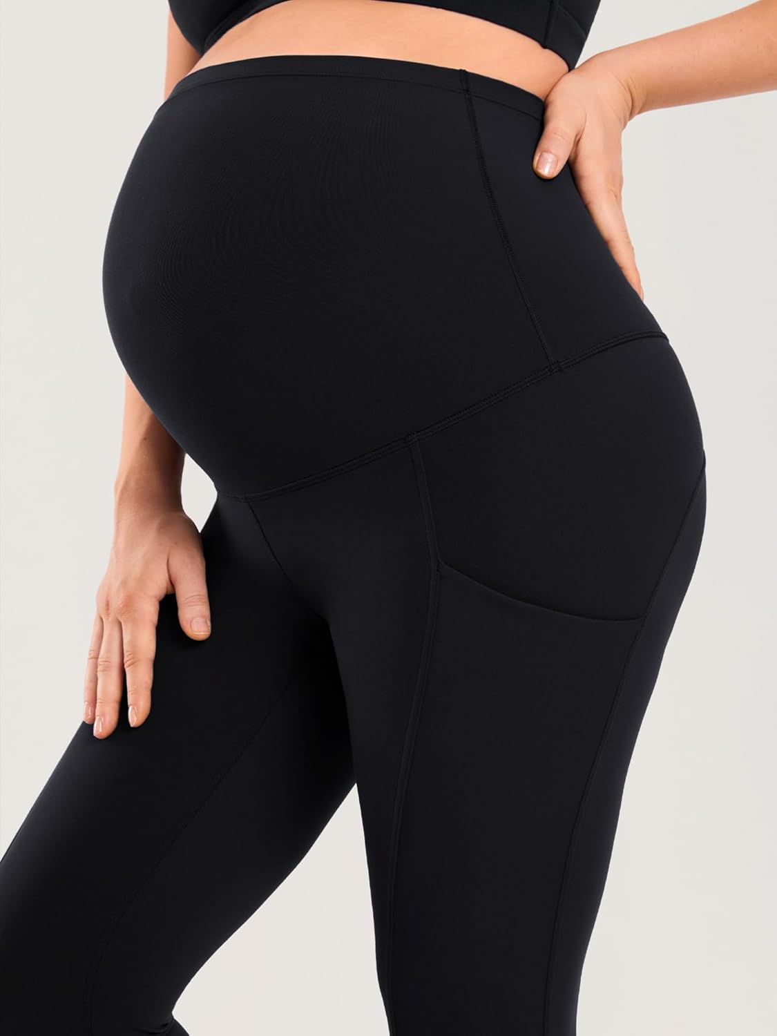 MOMANDA Maternity Workout Leggings with Pockets Over The Belly Pregnancy Yoga Pants Athletic Tights - Image 2