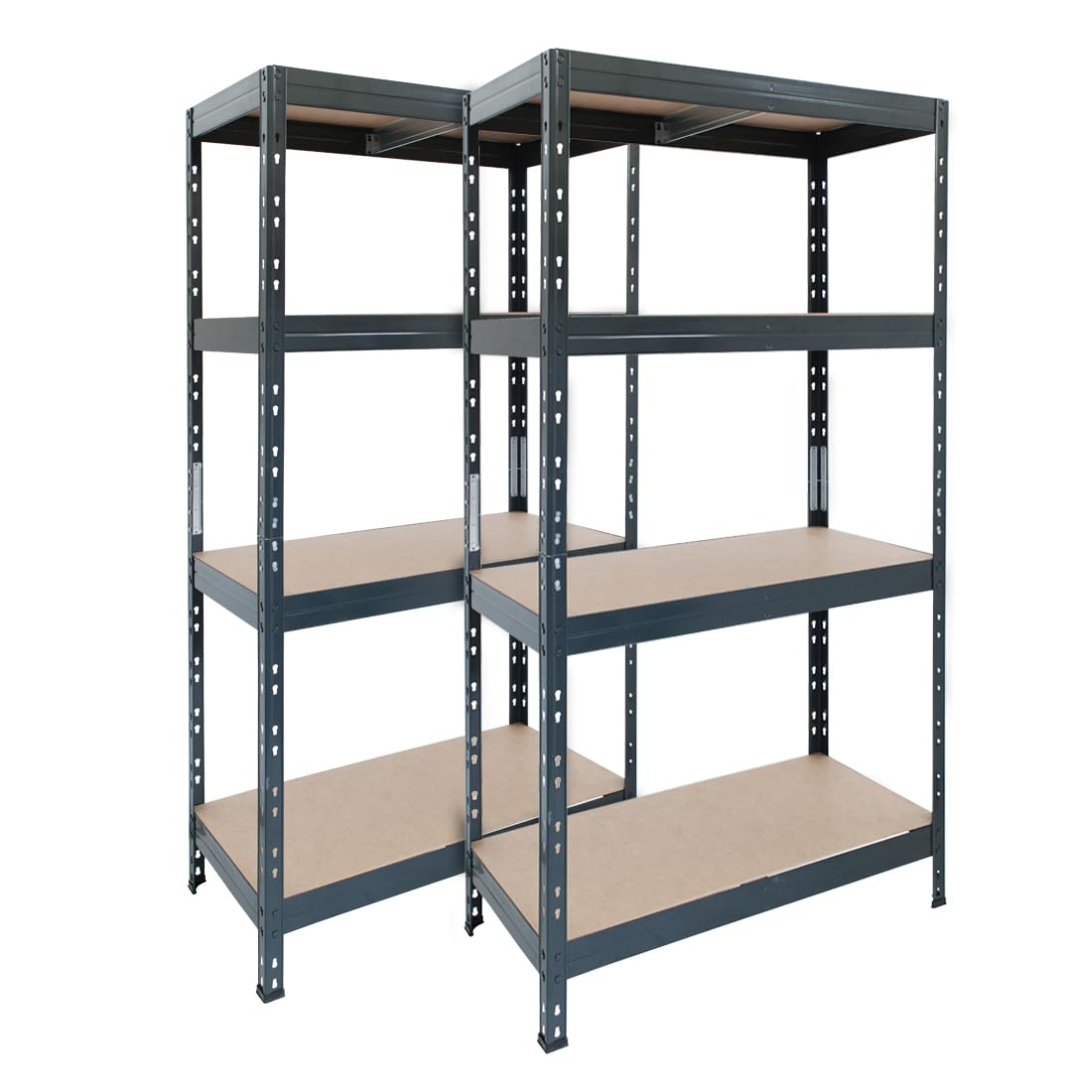 Schwerlastregal, 2er Set, Rivet System mit Holzfaserplatten, 180x90x45cm, 4 verstellbare Böden, Traglast 250 kg/Boden, anthrazitgrau
