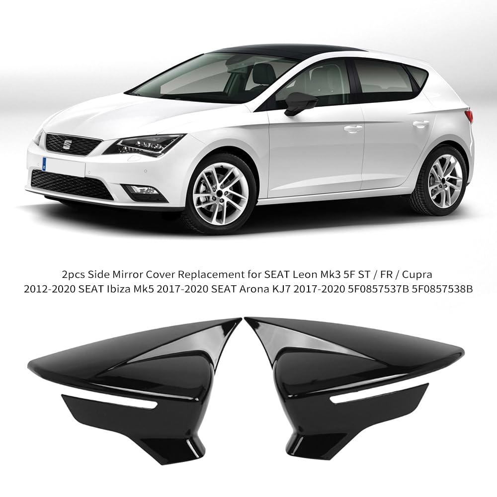 Shkalacar 1 Par Cubierta de Espejo Lateral Repuesto para Seat Leon Mk3 5F ST/FR/Cupra 2012-2020 Seat Ibiza Mk5 2017-2020 Seat Arona KJ7 2017-2020, OEM:5F0857537B 5F0857538B