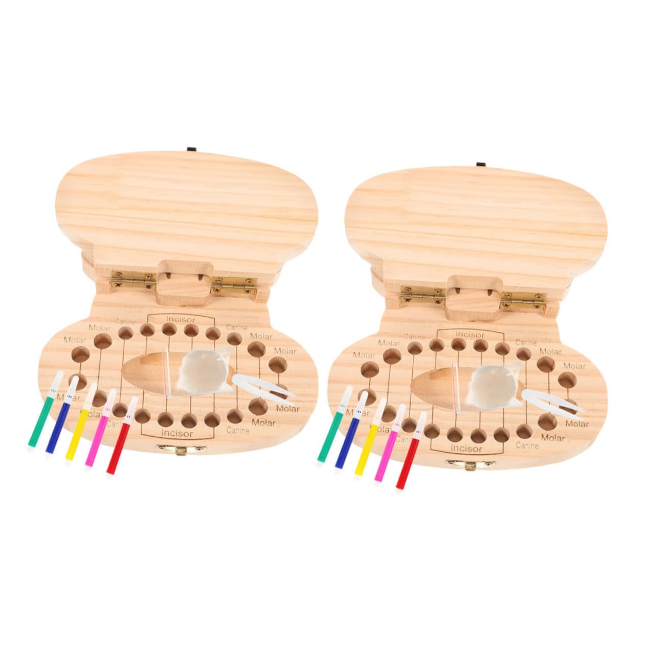 2 Satz Zahndose Holz Aufbewahrungsbox für Milchzähne mit Sicherem Deckel Niedliches Flusspferd Design als Erinnerungsbox für Empfindliche Zähne und Zahnhalter mit Pinzette